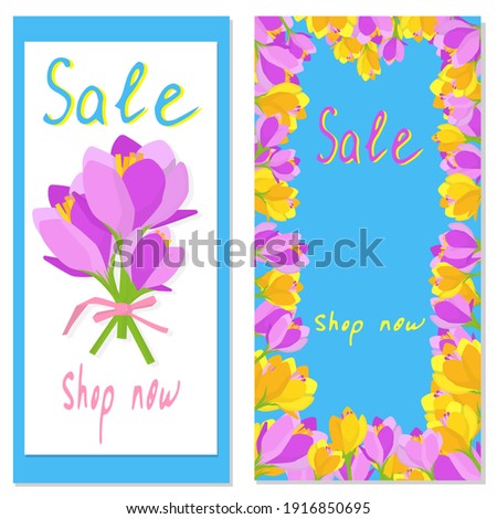 Sale. The banner features a yellow and purple  crocuses and saffron. Vector illustration.