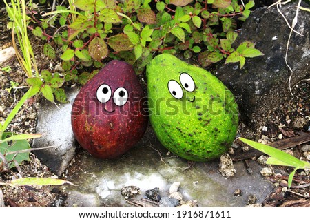 two cute avocados cartoon, nature art