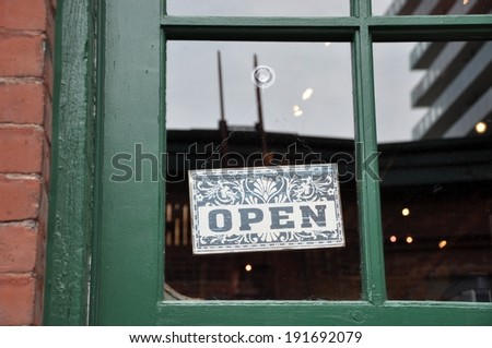 Open signage hang on the glass door