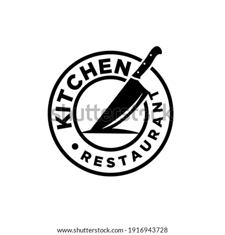 Restaurant logo concept butcher knife template vector object for logotype or badge Design. premium retro vintage style Knifes cross inside the triangle silhouette illustration isolated design.	