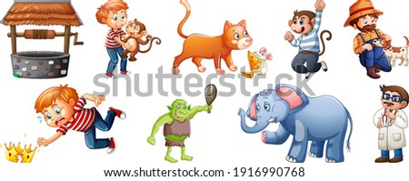 Set of different nursery rhyme character isolated on white background illustration
