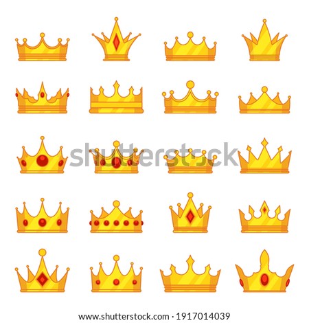 Royal crown queen monarch king lord medieval flat design icons vector set isolated illustration