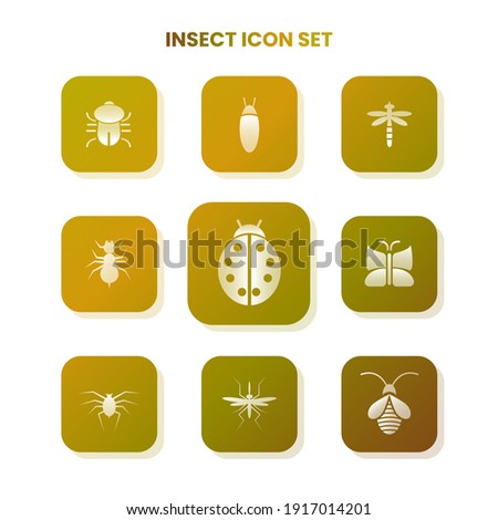 Nine INSECT icons in one set with white color on gradient and white background. Vector illustration