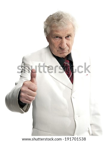 mature businessman showing thumbs up sign.Isolated over white background