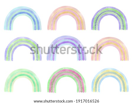 Watercolor hand painted cartoon rainbows.Illustrations for baby birthday isolated on white background 