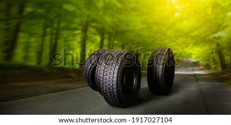 Summer tires on a road winter wheel off. Royalty-Free Stock Photo #1917027104