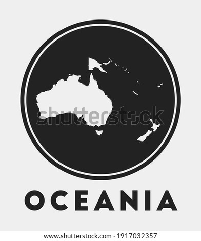 Oceania icon. Round logo with continent map and title. Stylish Oceania badge with map. Vector illustration.