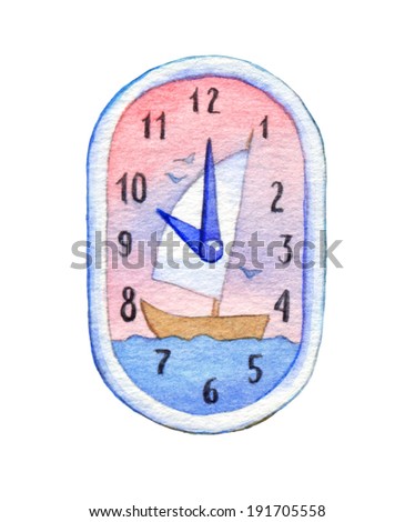 Series of colorful watercolors. Wall clock isolated on white background with clipping path. Ten o'clock