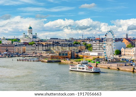 Helsinki cityscape with Helsinki Cathedral and port, Finland Royalty-Free Stock Photo #1917056663