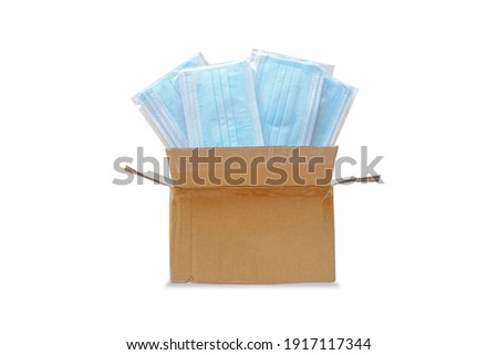 Mask face blue color box pack for surgical medical doctor mouth protection Corona Virus, CORONAVIRUS object, nurse isolated on white background with clipping path.                           