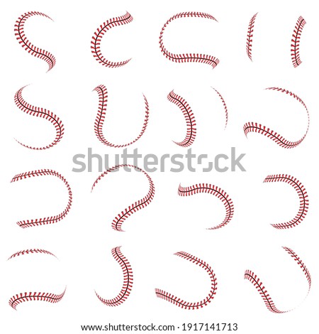 Ball lace. Red stitching for sport baseball lacing graphic pattern softball recent vector stylized symbols set for design projects