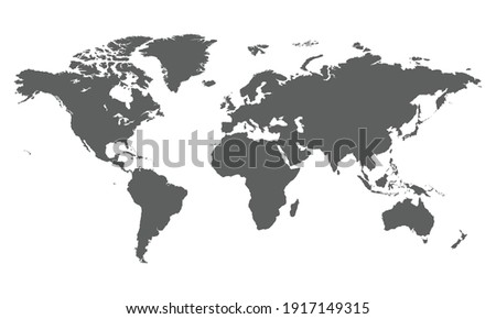 World map. Gray map template for website pattern. Vector illustration of flat Earth isolated on white background. World map icon. Flat globe silhouette. Surface of continents. Simple design. Royalty-Free Stock Photo #1917149315