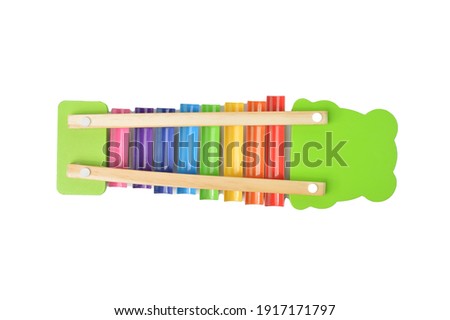Back view of wooden xylophone over white background