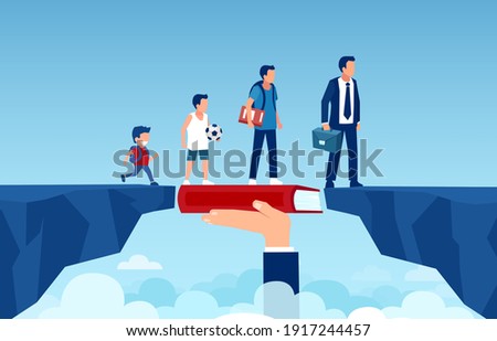 Vector of a growing up man walking on a book bridging the gap to become a successful businessman  Royalty-Free Stock Photo #1917244457