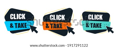 Click and take on speech bubble. Clip-art illustration