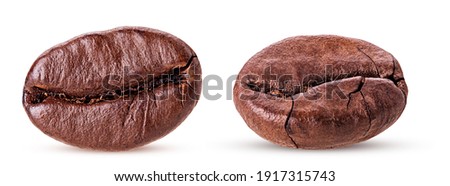 Roasted coffee beans isolated on white background. Clipping Path. Full depth of field.