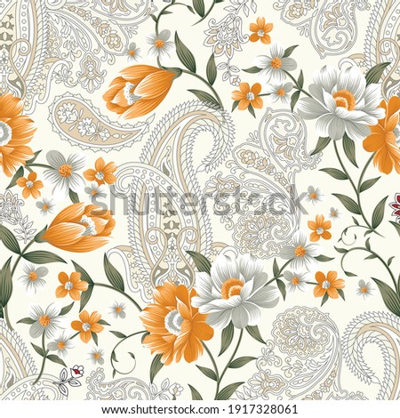 seamless traditional Indian paisley with flower pattern Royalty-Free Stock Photo #1917328061