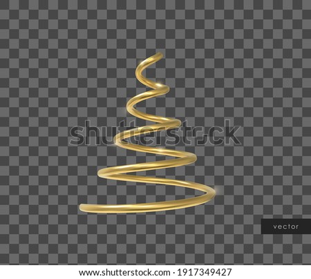 Vector 3d realistic geometric object. Isolated metallic gold helix shape.