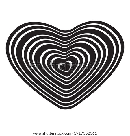Heart black stripes. Isolated white background. Vector drawing.