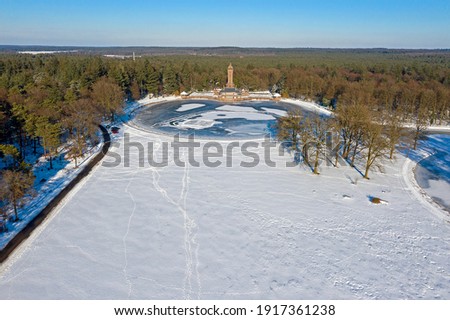 Aerial from hunting lodge Hubertus in winter in the Netherlands