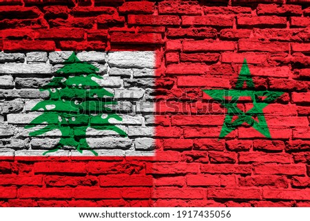 Flag of Lebanon and Morocco on brick wall