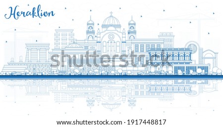 Outline Heraklion Greece Crete City Skyline with Blue Buildings and Reflections. Vector Illustration. Tourism Concept with Historic and Modern Architecture. Heraklion Cityscape with Landmarks. Royalty-Free Stock Photo #1917448817