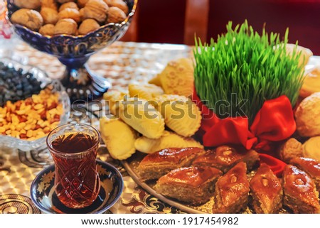 Navruz, an Azerbaijani national holiday. Sweets. Selective focus Food