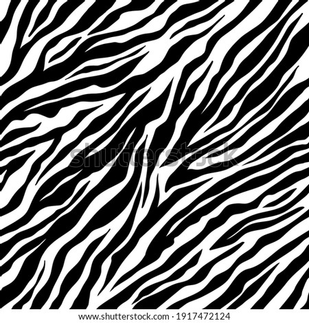 Zebra seamless pattern. Black and white zebra stripes. Vector zoo fabric animal skin material Royalty-Free Stock Photo #1917472124