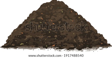 One big brown heap of organic compost in side view isolated illustration, fertile soil for growing garden crops, composting process of fallen leaves, transformation of food waste into fertile soil Royalty-Free Stock Photo #1917488540