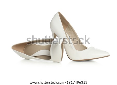 Beautiful classic wedding shoes on white background Royalty-Free Stock Photo #1917496313