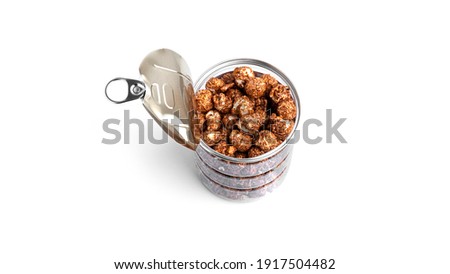 Caramel popcorn isolated on a white background. High quality photo