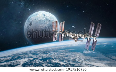 International space station on orbit of the Earth planet. View from space on ISS. Sci-fi wallpaper. Elements of this image furnished by NASA