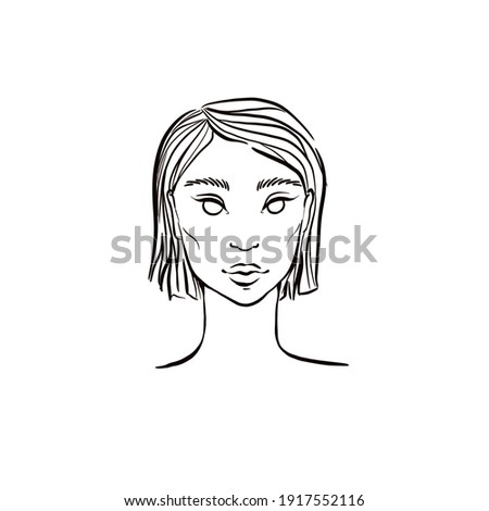 Short haircut young girl portrait illustration sketch in black and white  