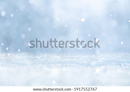 ICE HOCKEY STADIUM BACKGROUND, BLUE CHRISTMAS BACKDROP WITH SNOW, SNOW FLAKES AND ICE FIELD AT FROSTY WEATHER IN WINTER TIME