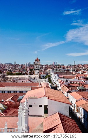 View from San Felipe Neri Church. Sucre Capital City, Bolivia. Beautiful buildings in Bolivia, South America. Royalty-Free Stock Photo #1917556163