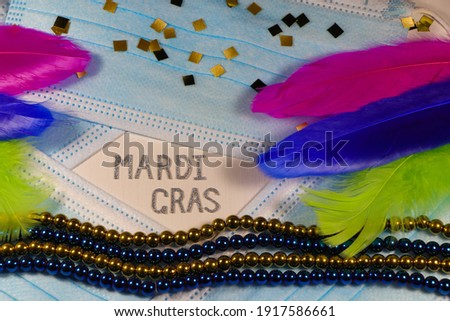 Mardi Gras Medical Facemasks With Bead Strings And Feathers