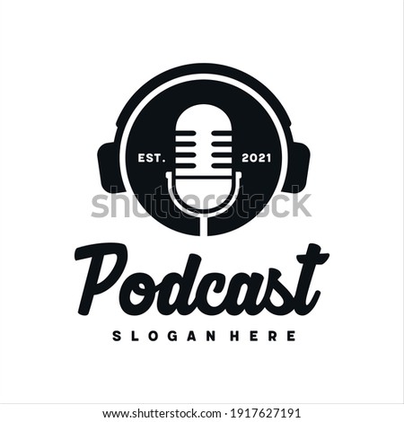 Podcast with microphone logo inspiration. design template, vector illustration.