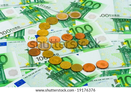 Euro coins and banknotes, abstract business background
