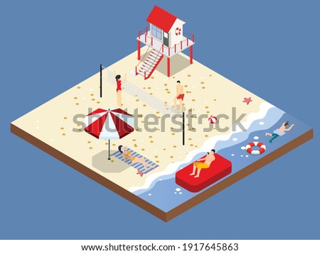 Summer at beach isometric 3d vector concept for banner, website, illustration, landing page, flyer, etc.