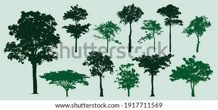 set of trees silhouette, retro images nature, vector illustration