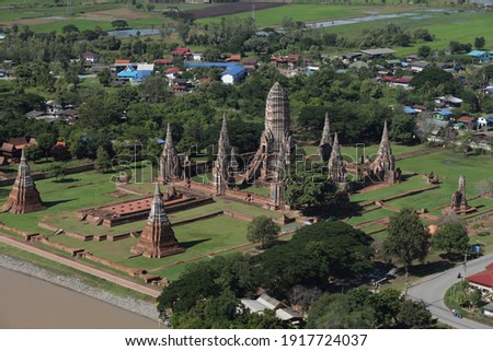 helicopter takes pictures of ancient temples, Ayutthaya Province