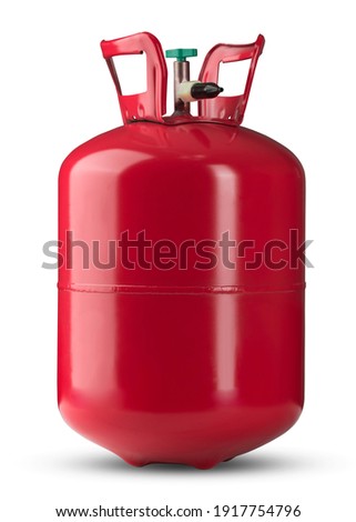 Helium tank. Metal liquefied compressed helium gas container for filling or inflating Balloons good for birthday and other holidays. Compact Helium tank. Royalty-Free Stock Photo #1917754796