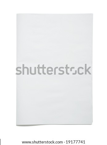 Blank newspaper frontpage isolated on white background, authentic newspaper material - insert your own design