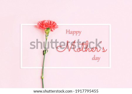 Beautiful red carnation against a pink background. Free space for text. Photo caption happy mother's day. Greeting card