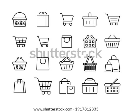 Set of shopping cart line icons. Simple outline style for web template and app. Online store, shop basket, bag concept. Vector illustration isolated on white background. EPS 10 Royalty-Free Stock Photo #1917812333