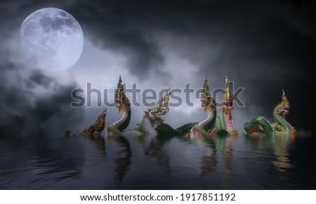 The Naga at khong river on the night of the full moon Royalty-Free Stock Photo #1917851192