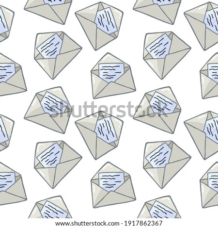 Seamless pattern with colorful Mail envelopes. Mail and post office. For printing wrapping paper, wallpaper, packaging, fabric. Hand Drawn vector illustration.