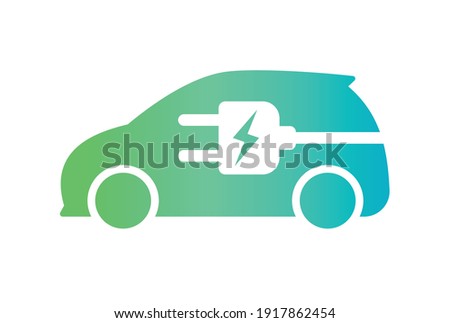 Electric car with plug icon symbol, EV car, Green hybrid vehicles charging point logotype, Eco friendly vehicle concept, Vector illustration Royalty-Free Stock Photo #1917862454