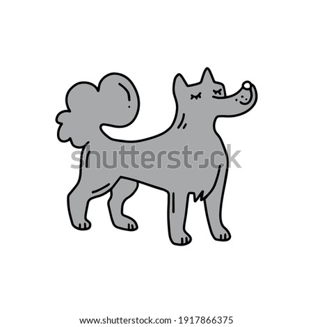 Satisfied gray husky. Cute dog. Doodle icon. Vector illustration of a dog. Editable element.