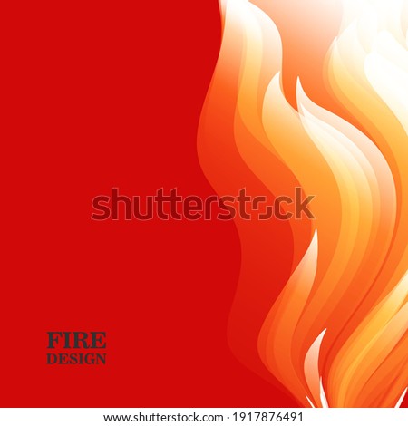 Abstract red cover card with bright graphic element of fire to the right edge of the composition with blank space for copy to the right, presentation